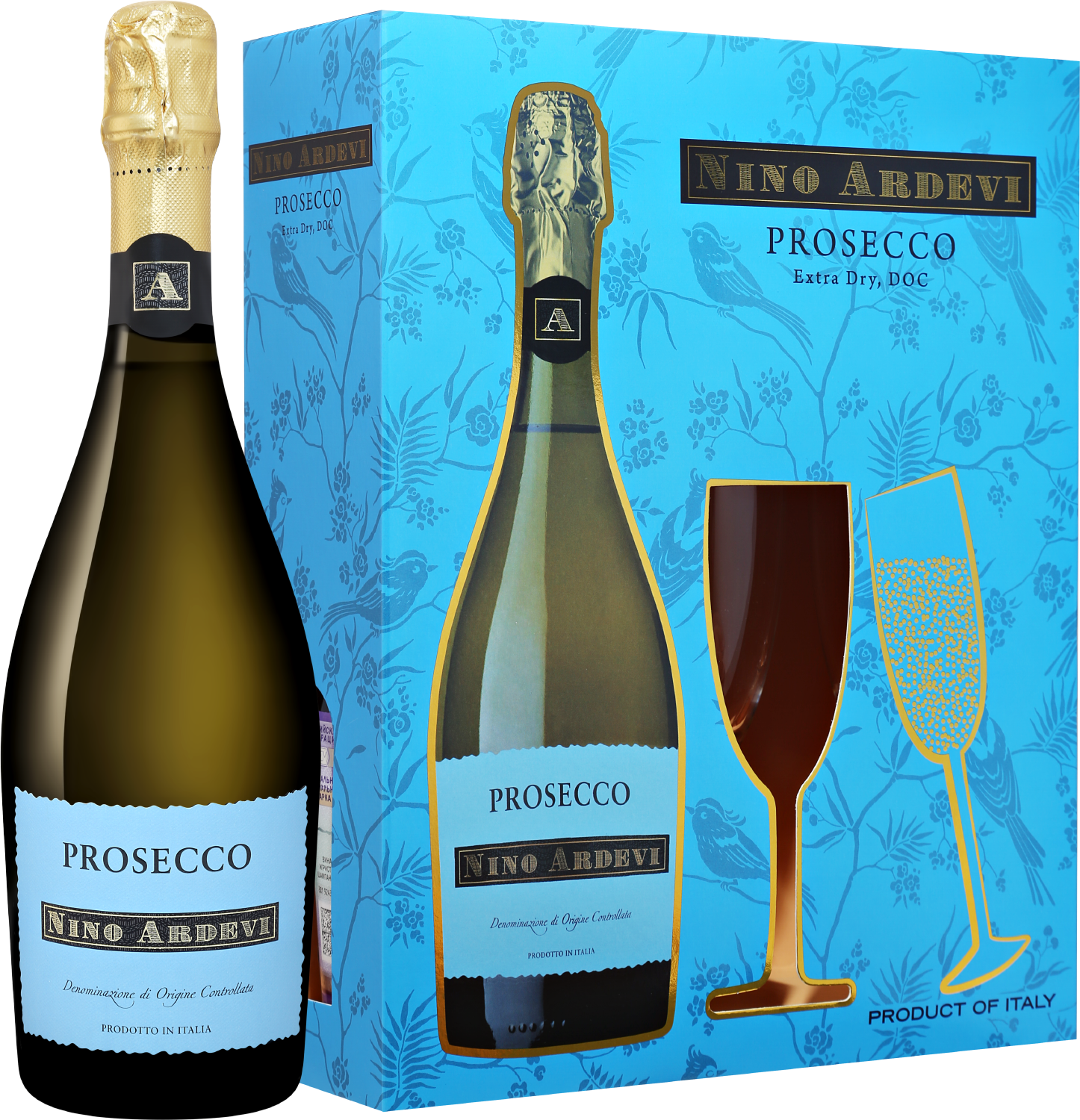 Игристое вино и шампанское Nino Ardevi Prosecco DOC Extra Dry Progetti Agricoli (gift box with 2 glasses) Nino Ardevi Prosecco DOC Extra Dry Progetti Agricoli (gift box with 2 glasses)