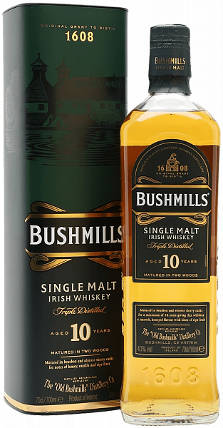 Bushmills 10 Y.O. Single Malt Irish Whiskey (gift box), 0.7 л