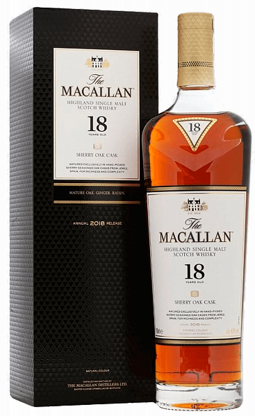 The Macallan Sherry Oak Cask 18 y.o. Highland single malt scotch whisky (gift box), 0.7 л
