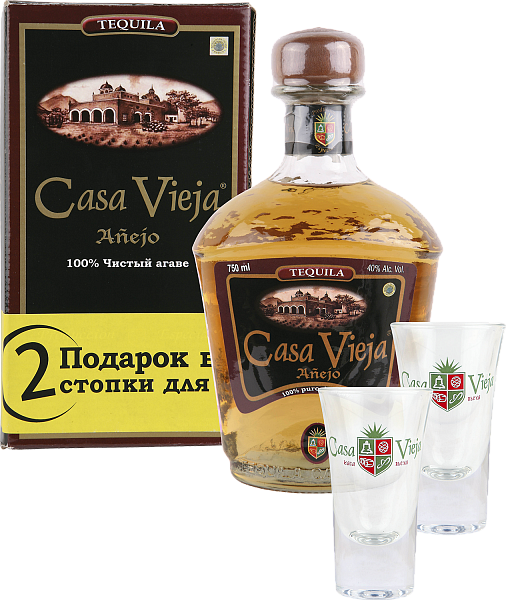 Casa Vieja Anejo (Extra Aged) gift box with 2 glasses, 0.75л